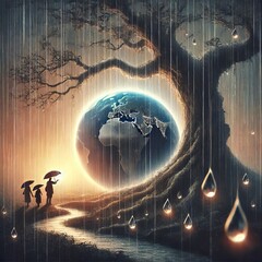 Wall Mural - rain gently kissing the earth a softer more melancholic depictio