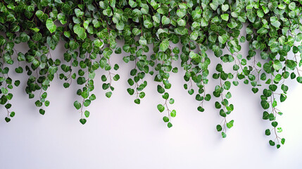 Wall Mural - Lush Green Ivy on White Wall: Nature Photography, Botanical Background