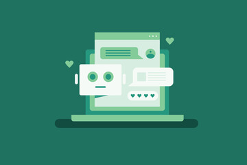 Wall Mural - Website Chat Bot, Website chat assistance, AI chat bot for customer support, AI chat bot integrated with website. Vector illustration concept.