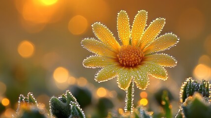 Wall Mural - Dew-kissed daisy sunrise field bokeh nature