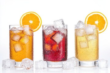 Wall Mural - Iced tea variations, orange slices, ice cubes, studio shot, refreshment