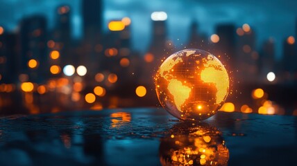 Wall Mural - illuminated ai-powered globe showcasing digital data streams urban landscape futuristic environment 