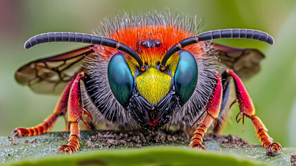 Sticker - Vibrant Bee Closeup: A Macro Photography Masterpiece of Nature's Tiny Wonders