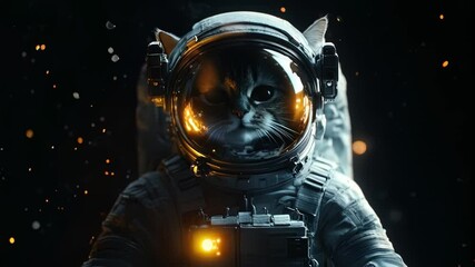 Wall Mural - a feline in a space suit gazes into the distance, its helmet illuminated. this extraordinary sight s