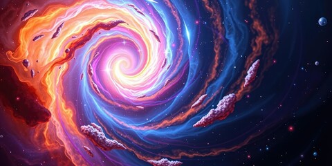 Wall Mural - Artistic depiction of a spiral galaxy with vibrant colors and swirling patterns, astronomical illustrations, spiral galaxy artwork