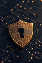 Poster - An elegant illustration of a lock and shield symbolizing data security and fraud protection in digital preservation, set against a modern tech background,