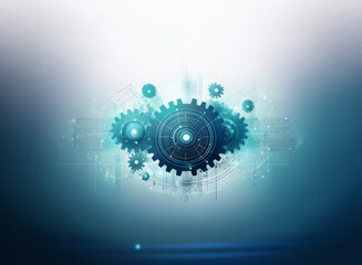 Aufkleber - Abstract digital art depicting interconnected gears on a grainy paper texture background.  The image evokes a sense of complex machinery and technological advancement.