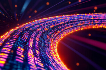 Fototapete - A detailed macro photograph of encrypted data streams flowing into a secure database, emphasizing the preservation of information integrity against fraud,