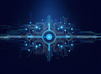 Aufkleber - Abstract digital circuitry, glowing blue lines on a grainy paper texture background.  A central node connects radiating pathways.