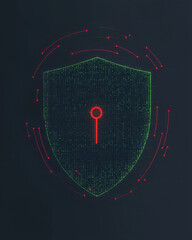 Fototapete - A minimalist digital artwork featuring a shield with binary code patterns, symbolizing the preservation of digital assets through advanced fraud prevention technologies,