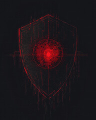 Fototapete - A minimalist digital artwork featuring a shield with binary code patterns, symbolizing the preservation of digital assets through advanced fraud prevention technologies,