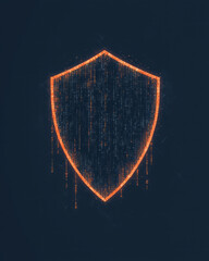 Fototapete - A minimalist digital artwork featuring a shield with binary code patterns, symbolizing the preservation of digital assets through advanced fraud prevention technologies,