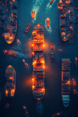 Leinwandbilder - A creative depiction of a logistics network with trucks, ships, and airplanes transporting goods, illustrating the provision and distribution of resources globally,