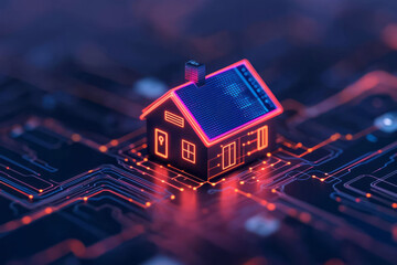 Fototapete - A vibrant photograph of a smart home setup with various interconnected devices, showcasing the increasing dependency on automation and smart technology in everyday life,