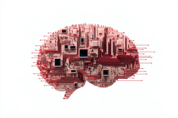 Aufkleber - A creative depiction of a brain made up of interconnected circuits and devices, representing the integration of technology into human cognition and the growth of dependency,