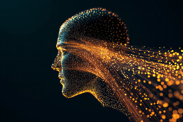 Aufkleber - A creative digital illustration of a human figure intertwined with digital data streams, representing the deep integration and dependency on information technology,