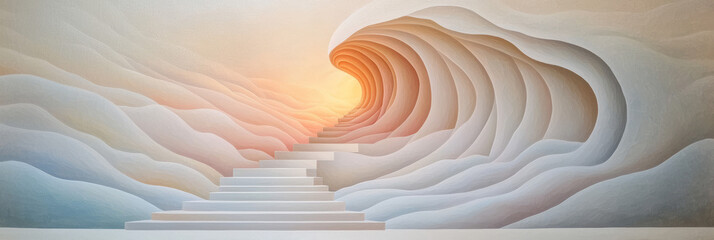 Leinwandbilder - A detailed illustration of a staircase that seems to defy gravity, continuously ascending without an end, representing the endless nature of deep thinking,