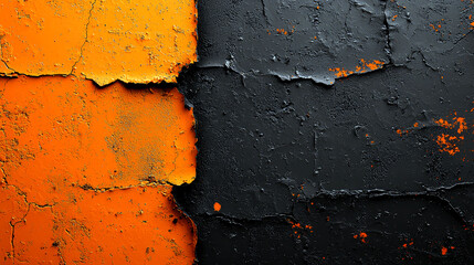 Wall Mural - Abstract Orange and Black Cracked Wall Texture: Grunge Background for Design