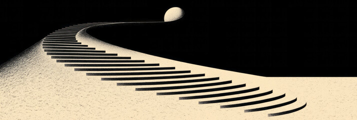 Poster - A detailed illustration of a staircase that seems to defy gravity, continuously ascending without an end, representing the endless nature of deep thinking,