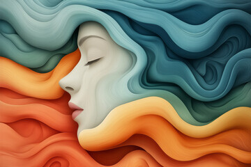 Leinwandbilder - An artistic depiction of a face made up of swirling lines and shapes that morph into different expressions, highlighting the connection between perception and emotion in thinking,