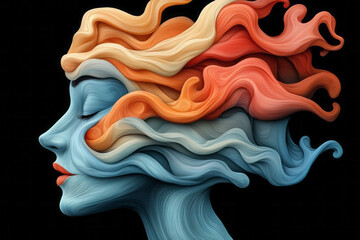 Leinwandbilder - An artistic depiction of a face made up of swirling lines and shapes that morph into different expressions, highlighting the connection between perception and emotion in thinking,