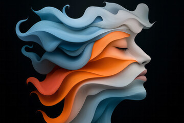 Leinwandbilder - An artistic depiction of a face made up of swirling lines and shapes that morph into different expressions, highlighting the connection between perception and emotion in thinking,