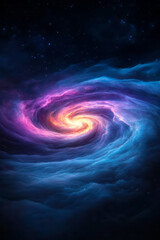 Poster - A vibrant digital artwork of a spiral galaxy that appears to be flattening, symbolizing the compression of complex thoughts into clear ideas,