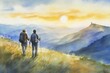 © Dhananjay - two hikers walk through mountain landscape at sunset