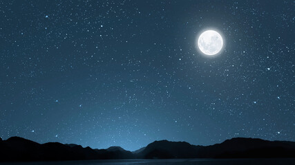Wall Mural - a movement of stars in the night sky with the view of mountains..