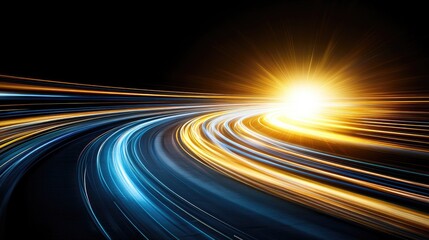 Wall Mural - curved road with motion blur effect amid blue light speed lines reflecting high-speed technology and