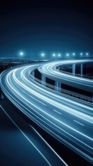 Wall Mural - curved road with motion blur effect amid blue light speed lines reflecting high-speed technology and