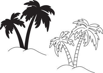 palm trees silhouette, silhouette of tree, palm tree silhouette, palm tree silhouette vector, palm, tree, beach, tropical, vector, summer, nature, illustration, island, sea, silhouette, sun, travel, l