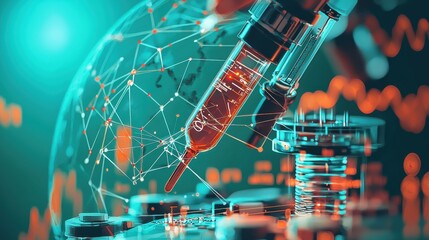 Fototapete - Analyzing virus transmission lines on a globe from a scientific perspective in a laboratory setting