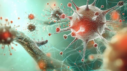 Fototapete - Analyzing digital representation of virus outbreak origin standards visualizing microbial dynamics in a controlled laboratory environment
