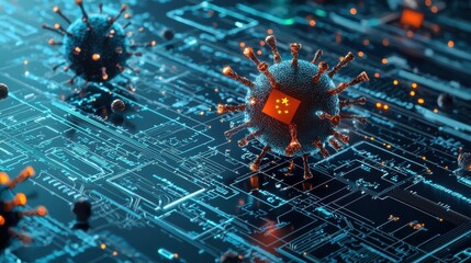 Aufkleber - Digital virus particle displaying chinese flag virtual environment scientific visualization technology concept for enhanced seo impact
