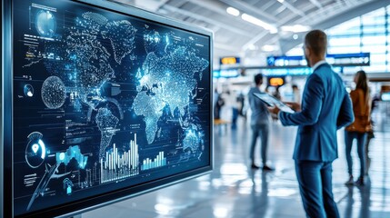 Aufkleber - Transforming air travel futuristic airport terminal innovations international airport visual design high-tech environment perspective on advanced pandemic safety standards