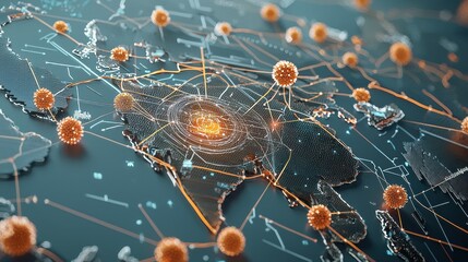 Fototapete - Analyzing virus outbreak data global map digital visualization tech environment futuristic concept