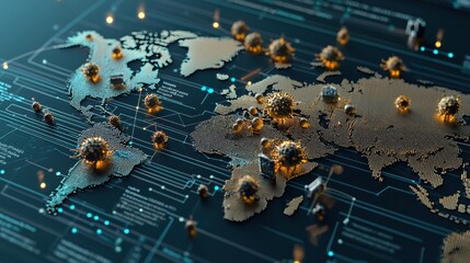 Fototapete - Tracking global pandemic spread interactive dashboard visualizing virus transmission across regions data insights and public health response