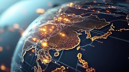 Fototapete - Visualizing global virus spread high-tech data analysis world overview digital representation scientific perspective standardization concept