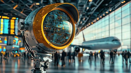 Leinwandbilder - Thermal camera scanning passengers at a busy airport terminal enhancing security and efficiency in travel environments