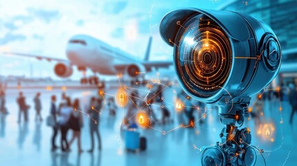 Leinwandbilder - Thermal camera scanning passengers at a busy airport real-time monitoring in high traffic environment