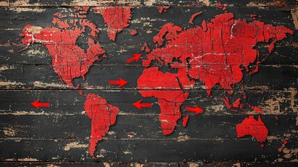Fototapete - Pandemic spread visualization global world map with red arrows digital art analytical covid-19 impact