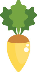 Canvas Print - Simple icon of a yellow turnip with green leaves growing