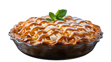 Wall Mural - Golden caramel apple pie with a baked crust, a sweet homemade dessert perfect for autumn treats, transparent background.