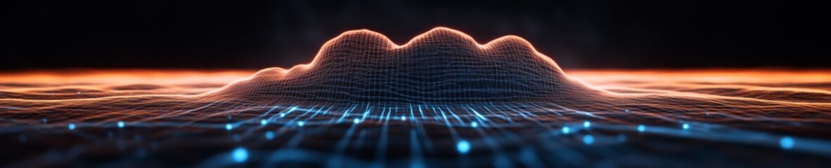 Fototapete - Futuristic Digital Landscape Neon Lit Network Grid Representing Cloud Storage and Security - Tech Art for IT Solutions and Secure Connectivity Marketing