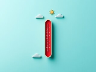Leinwandbilder - Minimalist Thermometer Design on Pastel Blue Background Modern Weather Infographic for Environmental Monitoring and Digital Forecasting Tools