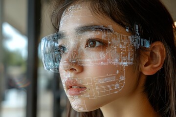 Aufkleber - Futuristic technology enhances human experience with augmented reality displayed on face