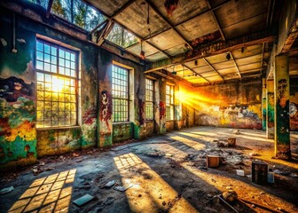 Wall Mural - Abandoned Urban Building Interior: Decaying Beauty, Grungy Concrete Walls, Dark Shadows, Mysterious Atmosphere, Urban Exploration Photography