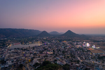 Wall Mural - Aerial view of Pushkar Town and Lake, located in Pushkar, Rajasthan, India