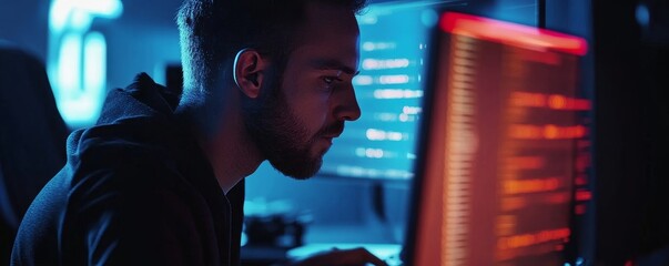Programmer Typing Code on desktop computer, Developing programming and coding technologies concept., Generative AI